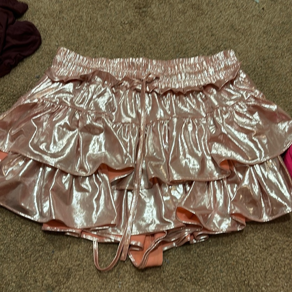 Day + Moon Pink Chrome Ruffle Skirt. Size S